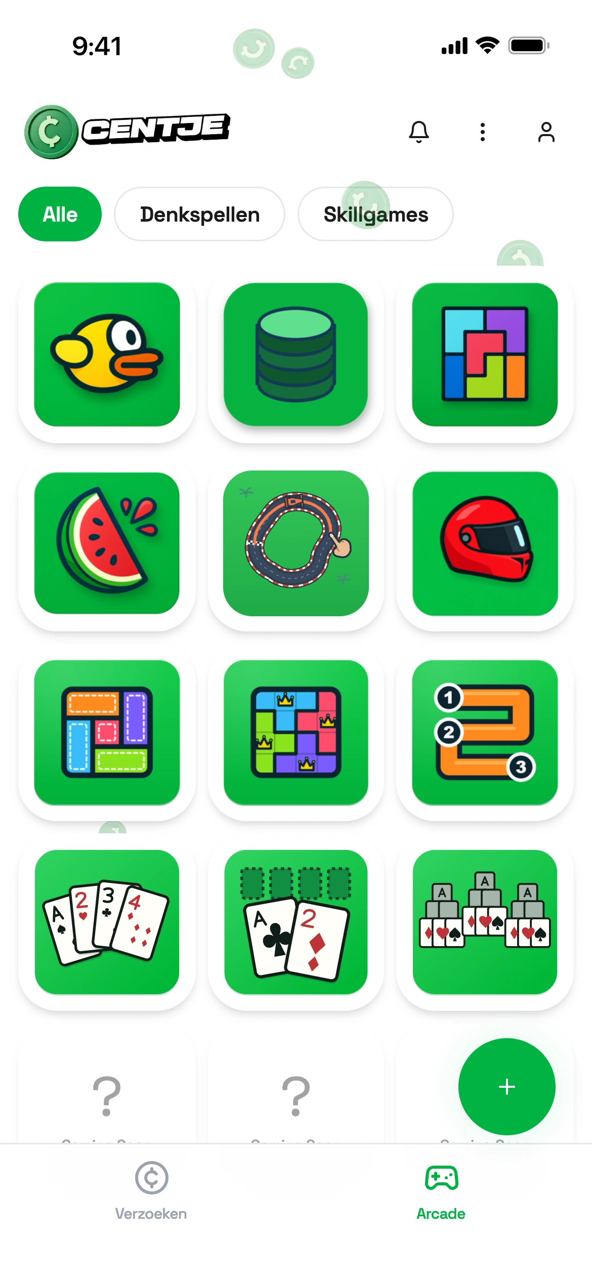 De Arcade in de Centje-app met alle spellen